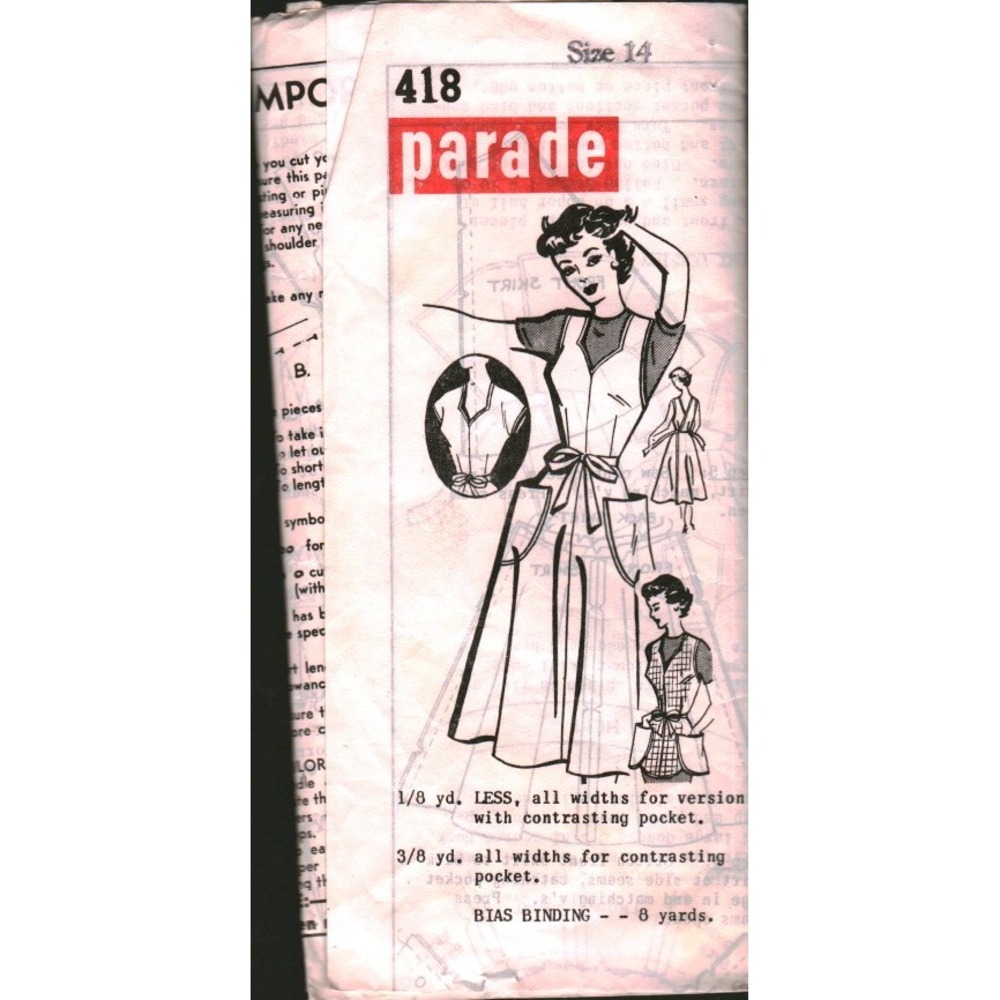 Vintage Parade 418 Sewing Pattern Misses V-Neck Jumper Dress Pockets Size 14